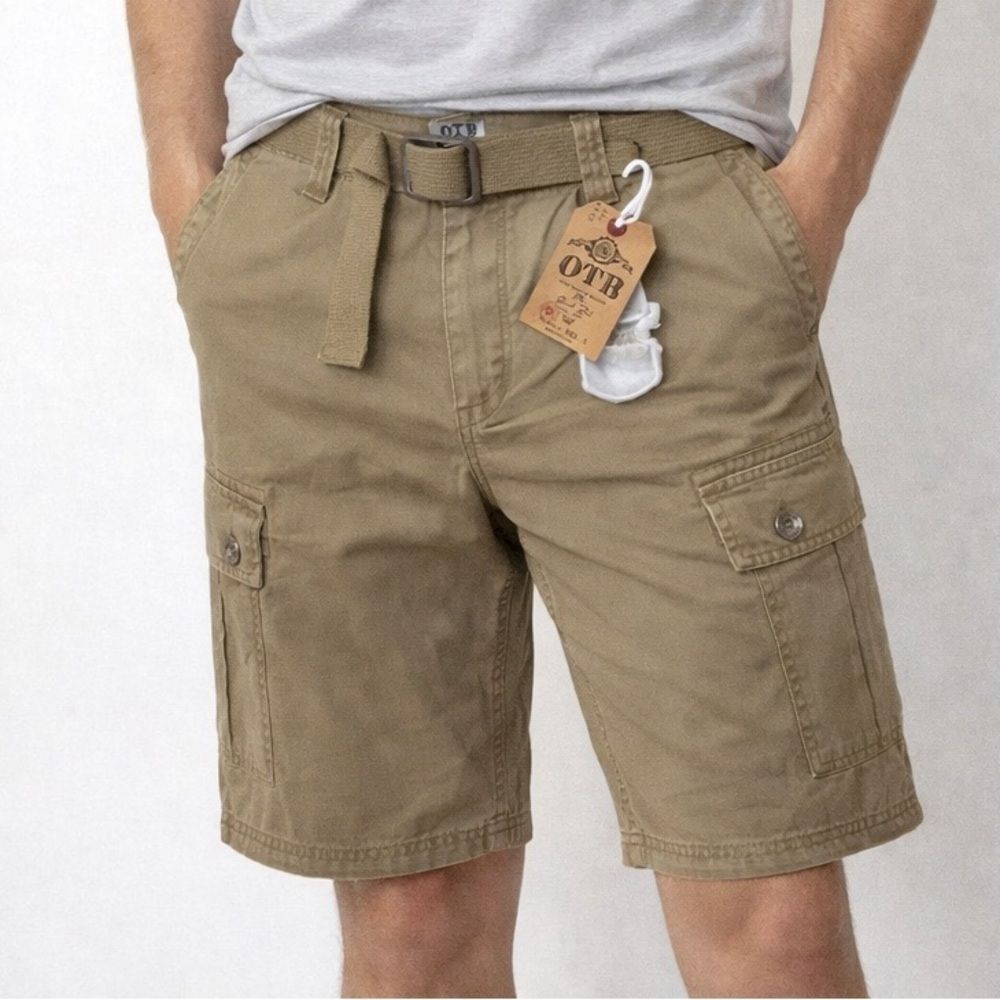 🔥OTB Men's Tan Cargo Shorts with belt Sz 34” New